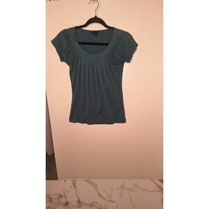 Banana Republic Womens Pleated Scoop Neck Cap Sleeve Knit Top Dark Teal Green S